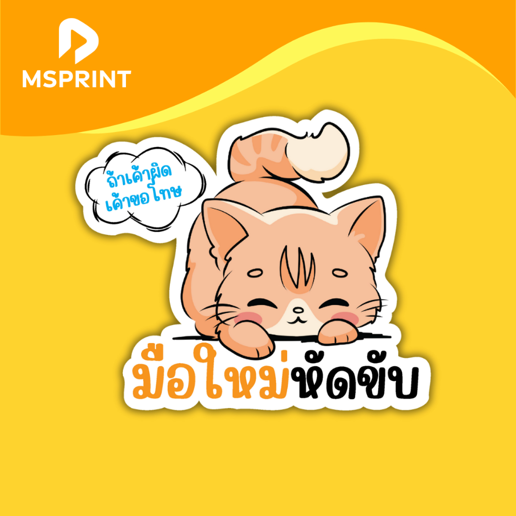 สติ๊กเกอร์ มือใหม่หัดขับ ติดรถ น้องแมวยิ้มอ่อน โก่งตูดน่ารัก กันน้ำ ทนฝน กันแดด PVC