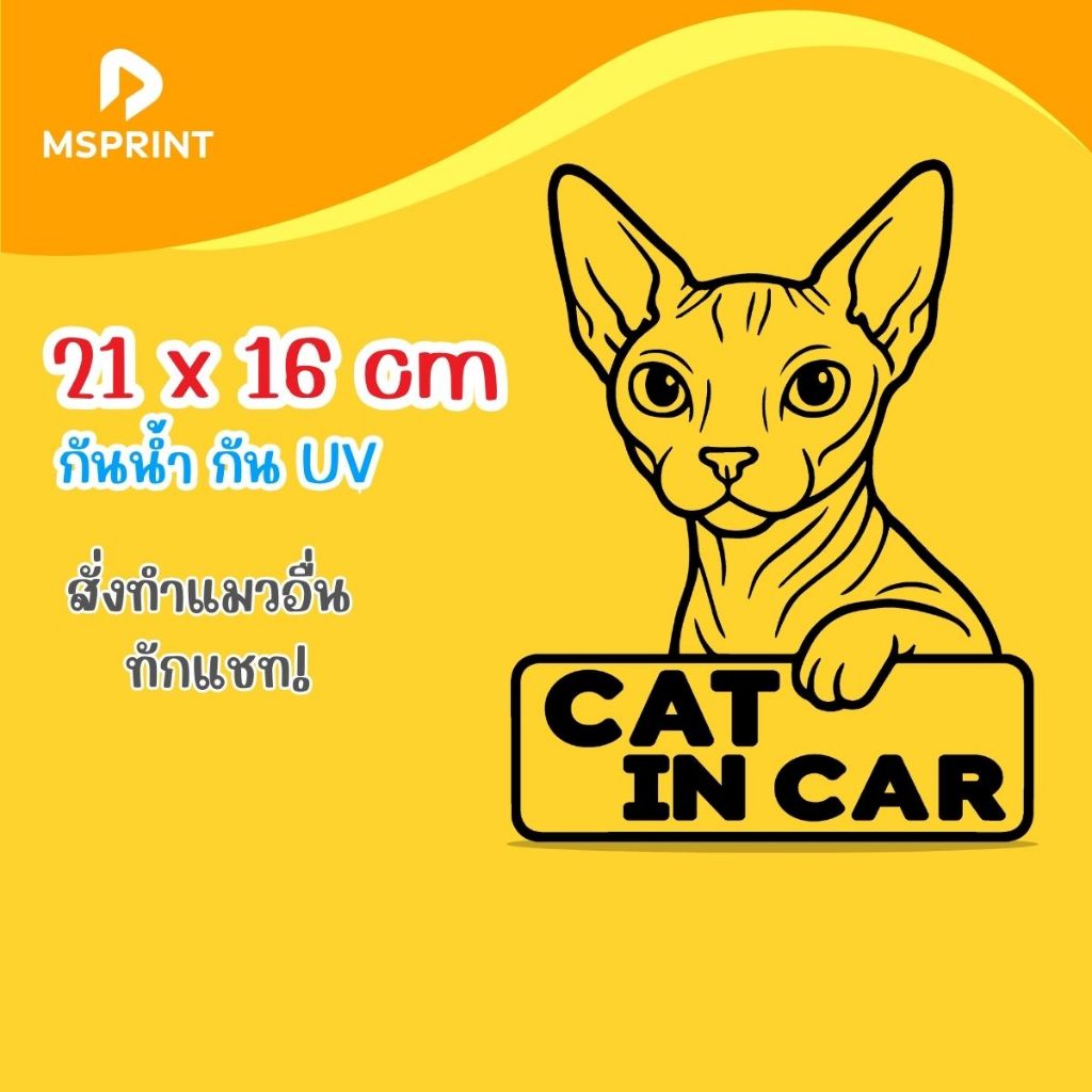 สติ๊กเกอร์Catincar แมวสฟิงซ์ Cat in car เท่ๆ สติ๊กเกอร์ติดรถ PVC ติดทน สีไม่ตก กันน้ำ กันยูวี